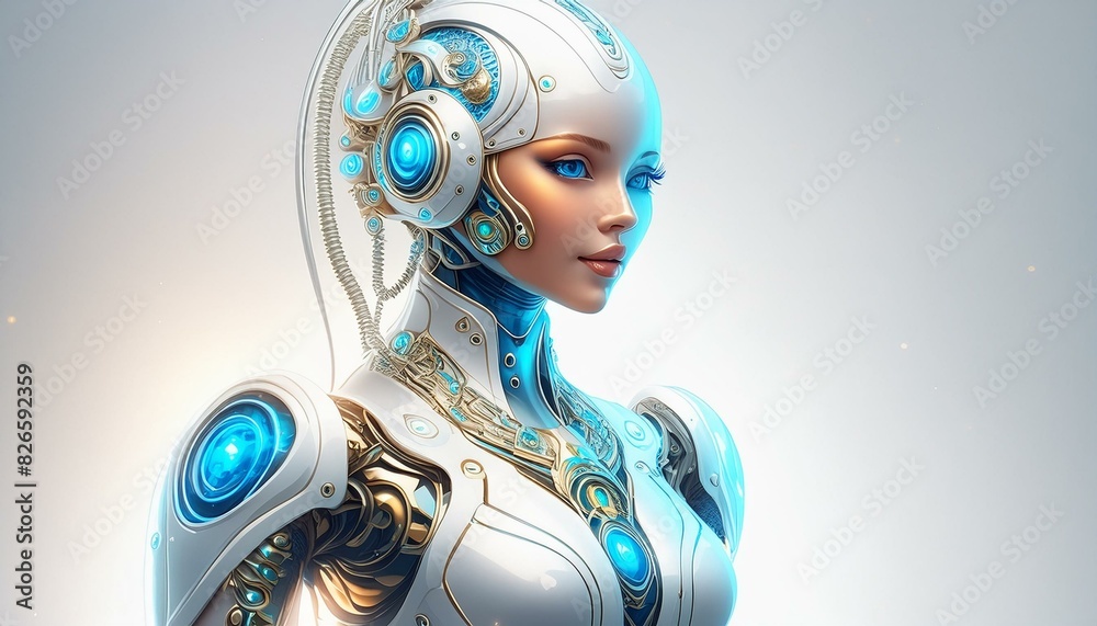 Elegant fashion bot with sleek design, wearing futuristic jewelry, and a confident pose. Elegant fashion bot with sleek design, wearing futuristic jewelry, and a confident pose.