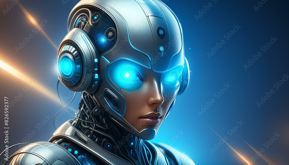 Futuristic bot with sleek metallic features, blue LED eyes, and smooth, polished surface, Futuristic bot with sleek metallic features, blue LED eyes, and smooth, polished surface,