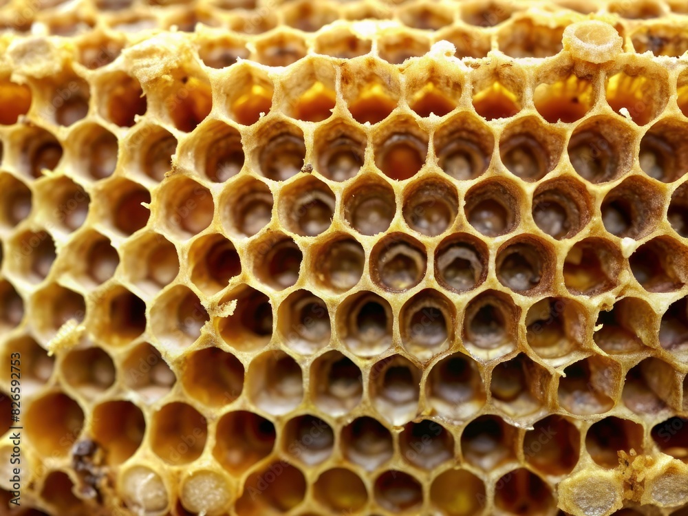 Golden honeycomb with honey, close up Golden honeycomb with honey, close up