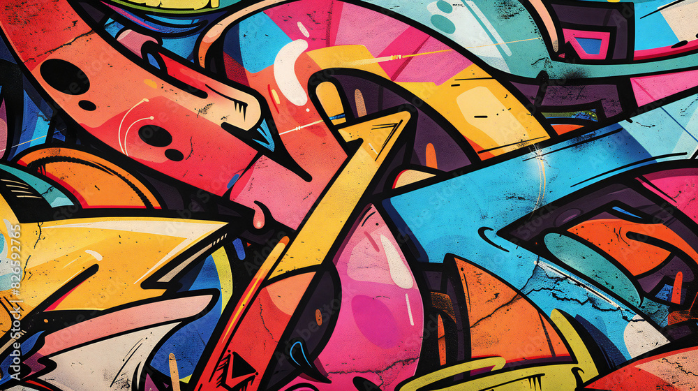 Fototapeta premium abstract multi colored funky graffiti art background with thick lines chaotic irregular geometric shapes