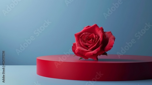 podium with red rose for ads. red rose day concept