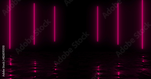 Wallpaper Mural Simple in-and-out neon glowing line. Techno night club sparky spectrum same color generated sunbeam bg with reflection. Stripes moving energy burst cyber trendy marketing music video asset. Torontodigital.ca