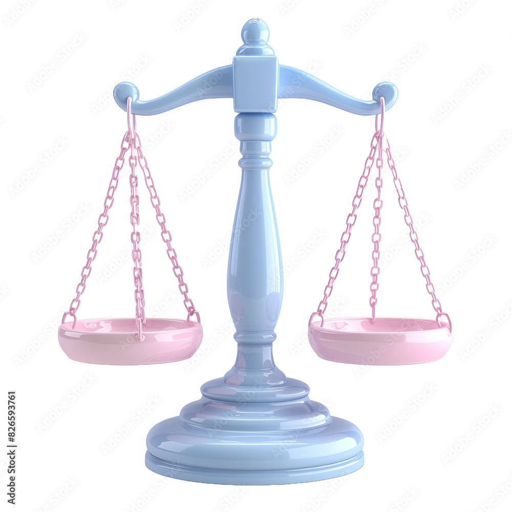 3d render blue and pink Fairness scales of justice isolated on white transparent background 3d render blue and pink Fairness scales of justice isolated on white transparent background
