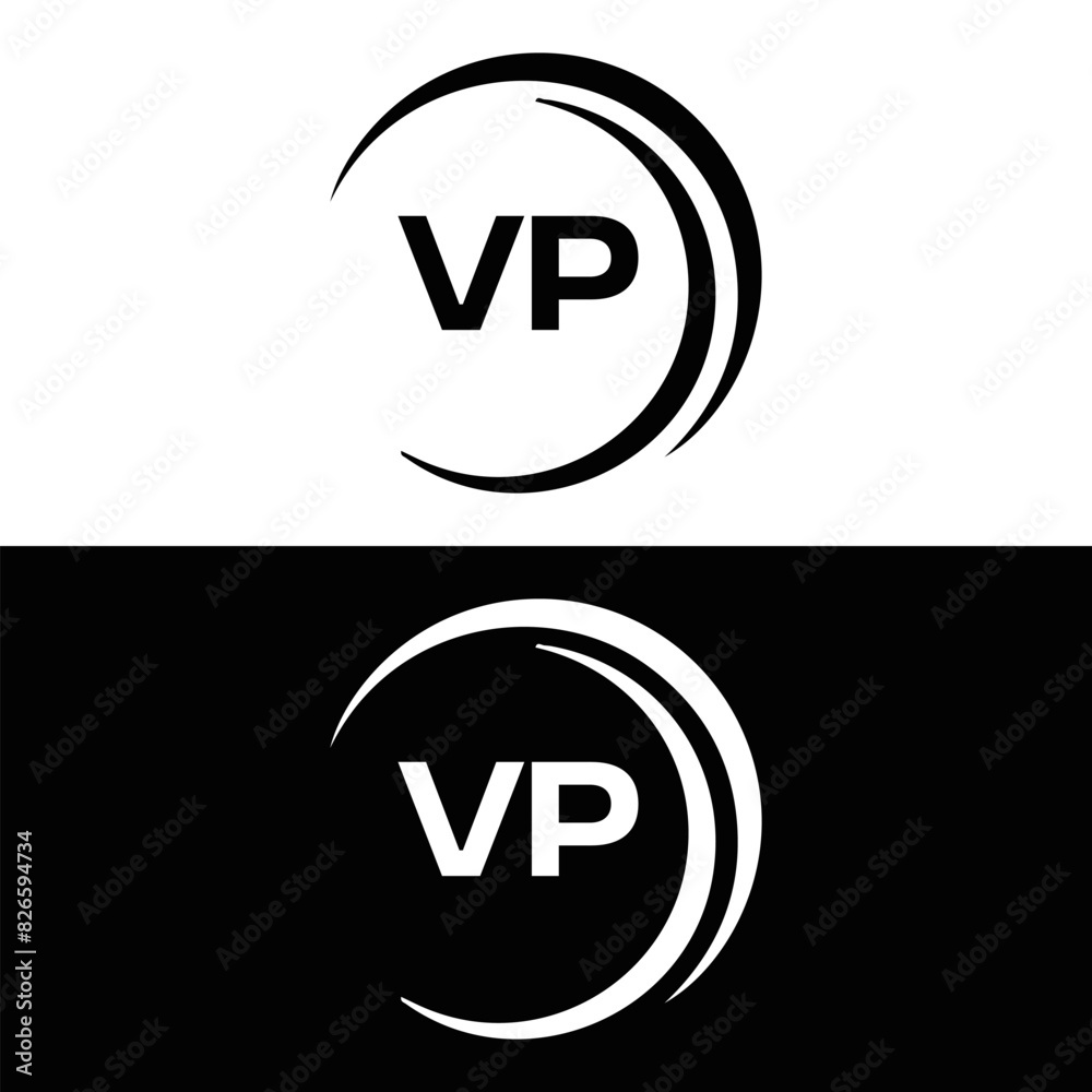 Obraz premium VP logo. V P design. White VP letter. VP, V P letter logo design. V P letter logo design in FIVE, FOUR, THREE, style. letter logo set in one artboard. V P letter logo vector design.