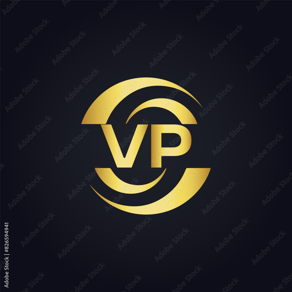 Obraz premium VP logo. V P design. White VP letter. VP, V P letter logo design. V P letter logo design in FIVE, FOUR, THREE, style. letter logo set in one artboard. V P letter logo vector design.