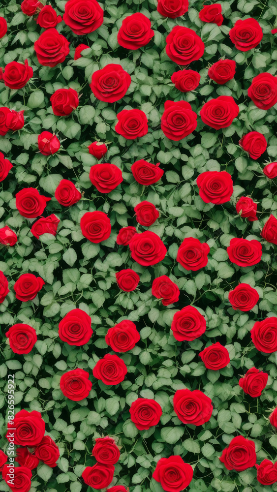 field of red roses