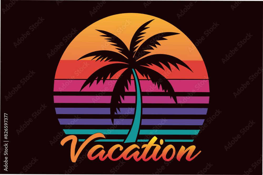 summer vibes in vacation retro t-shirt design vector illustration