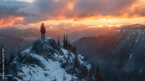 Majestic Mountain Sunset Hike Serene Wilderness Landscape and Solitary Adventure © Thares2020
