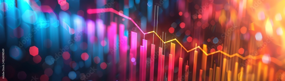 Colorful abstract financial graph with bokeh lights representing stock market data and economic trends, suitable for finance and business themes. Colorful abstract financial graph with bokeh lights representing stock market data and economic trends, suitable for finance and business themes.