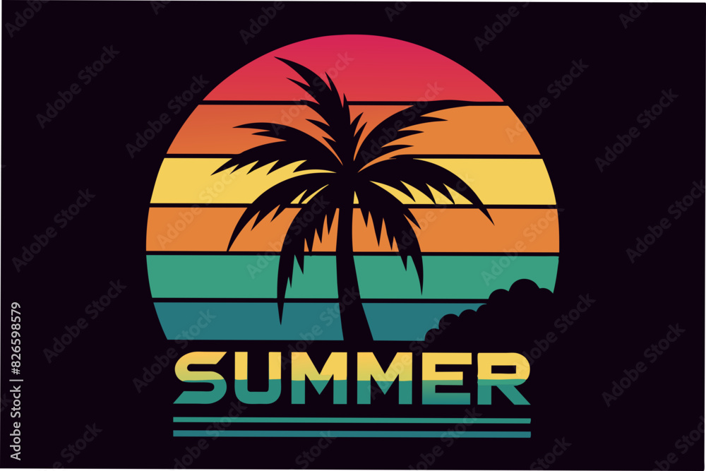 summer vibes with sea beach t-shirt retro design