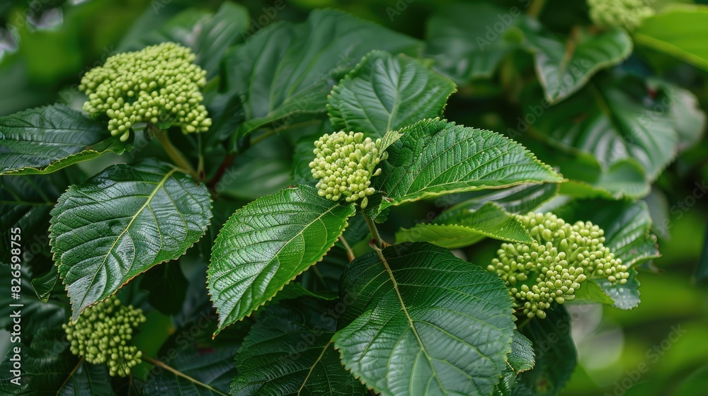 Close up view of viburnum pragense with foliage Close up view of viburnum pragense with foliage