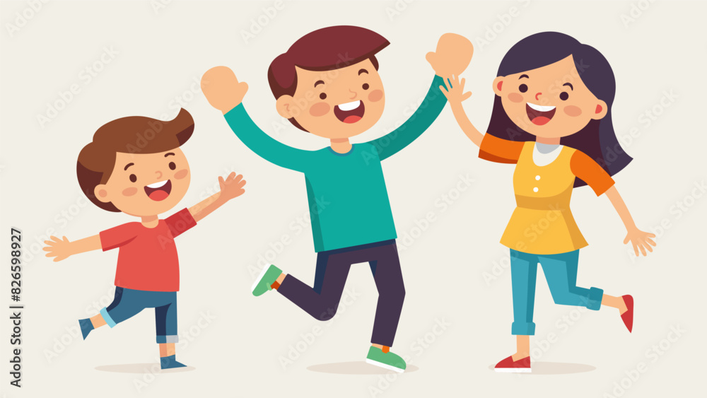 Excited squeals and highfives can be heard as the youngest member of the family finally beats their older sibling in a friendly race.. Vector illustration Excited squeals and highfives can be heard as the youngest member of the family finally beats their older sibling in a friendly race.. Vector illustration