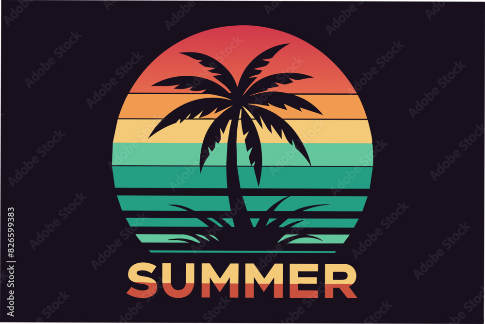 summer vibes with palm tree t-shirt design vector illustration