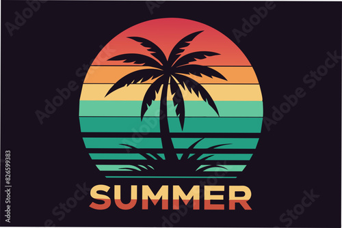 summer vibes with palm tree t-shirt design vector illustration