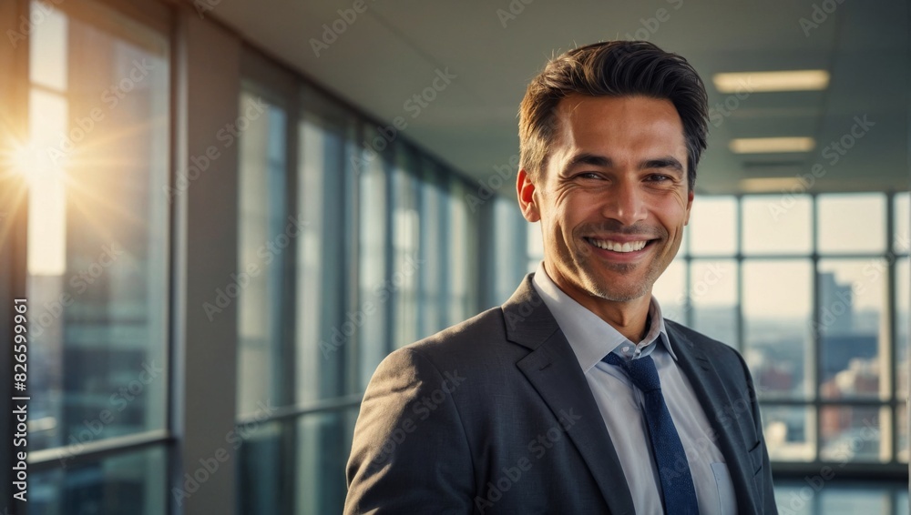 Successful Businessman Smiling in Modern Office Environment Successful Businessman Smiling in Modern Office Environment