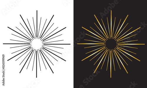 Gold and black retro sunburst clip art set  vector sunray illustration  decorative element collection. EPS 10 AI