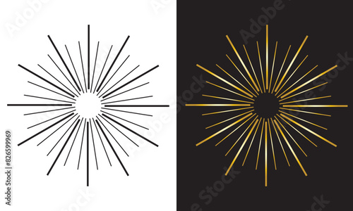 Gold and black retro sunburst clip art set, vector sunray illustration, decorative element collection. EPS 10/AI