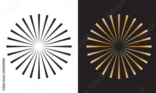 Gold and black retro sunburst clip art set, vector sunray illustration, decorative element collection. EPS 10/AI