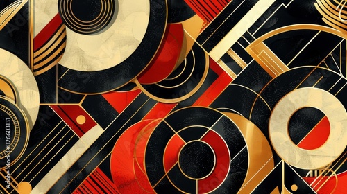 Art deco pattern with geometric shapes and gold accents