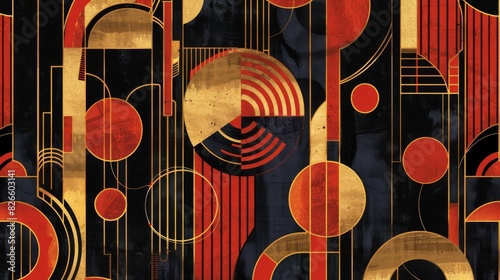 Art deco pattern with geometric shapes and gold accents