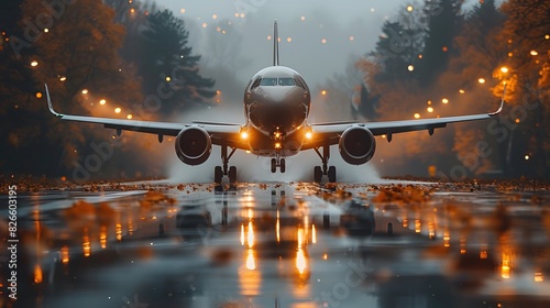 An airplane taking off from an airport runway, symbolizing air travel and aviation industry List of Art Media Photograph inspired by Spring magazine