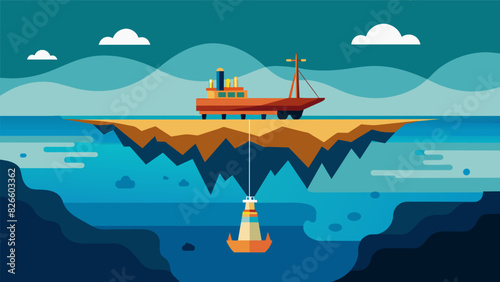 The deafening sound of drilling echoed through the ship as it pierced through layers of rock and sediment in pursuit of the rich reserves buried deep. Vector illustration