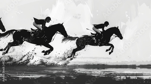 Illustrate the drama of horse competition
