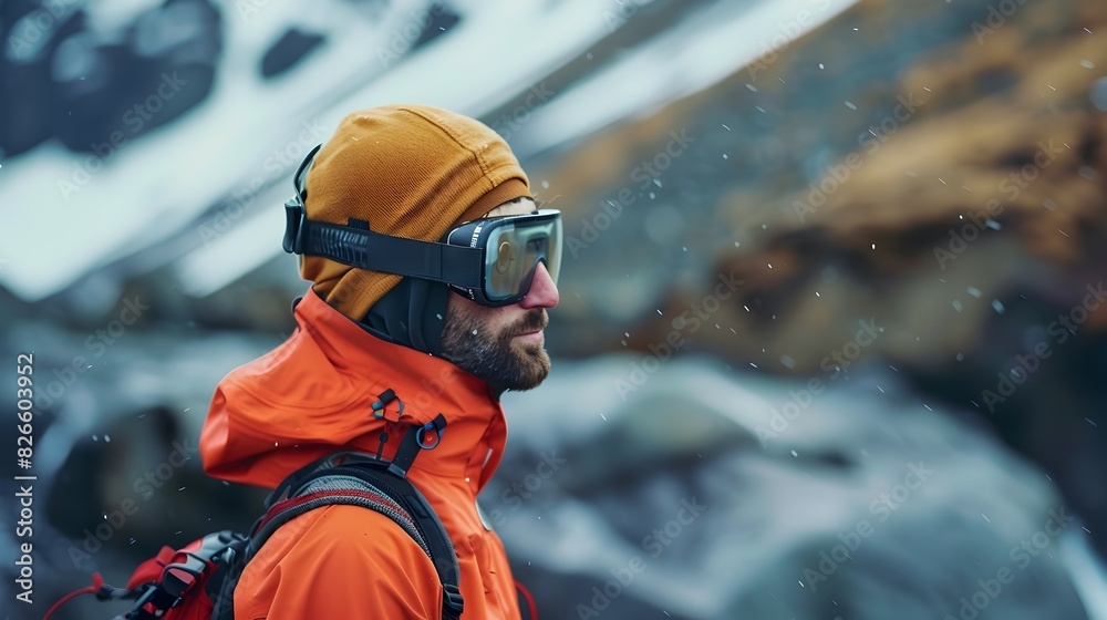 Obraz premium Adventurous Mountaineer Braving the Snowy Peaks on a Challenging Expedition