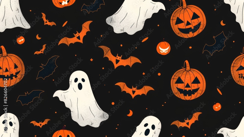 Halloween pattern with pumpkins, ghosts, and bats Halloween pattern with pumpkins, ghosts, and bats