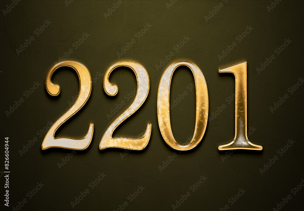 Old gold effect of 2201 number with 3D glossy style Mockup. Old gold effect of 2201 number with 3D glossy style Mockup.