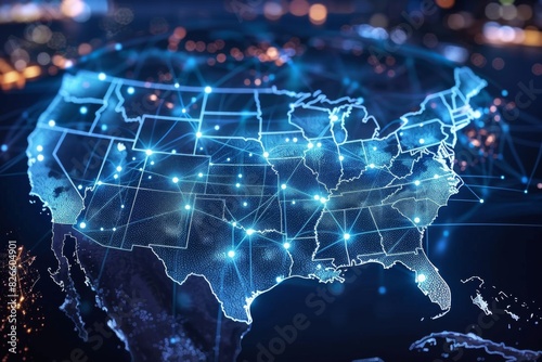 Digital map of america network connectivity created with generative ai