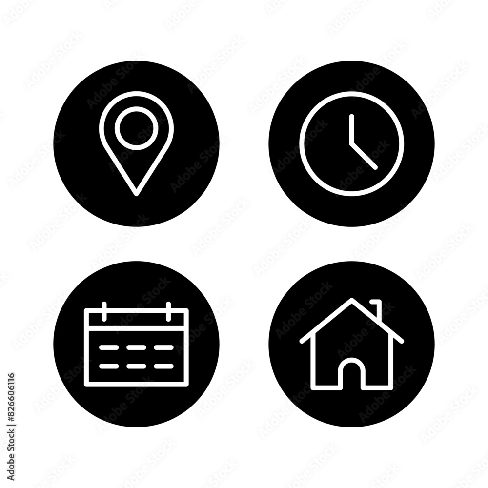 Time, date, house and address concept editable sweep outline icon set isolated on white background flat vector illustration. Time, date, house and address concept editable sweep outline icon set isolated on white background flat vector illustration.