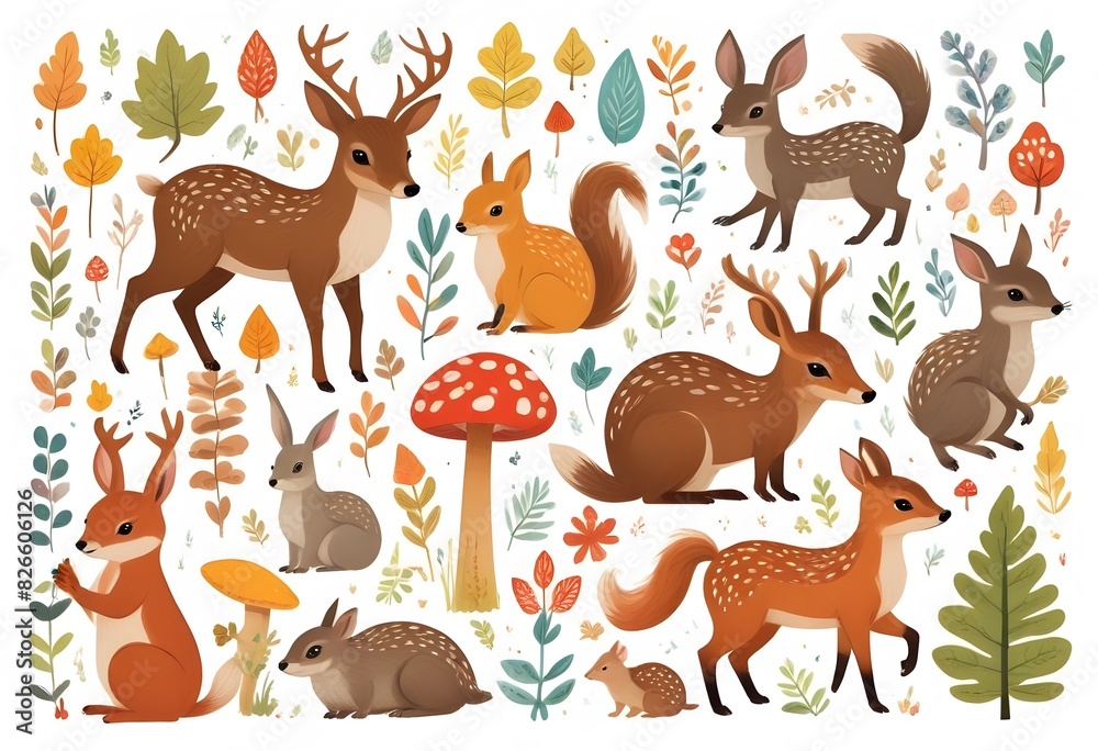 Seamless pattern with cute foxes with autumn leaves. Hand-drawn childish background with wild animals in the forest. Endless kid's texture for apparel, textiles, and prints. vector illustration