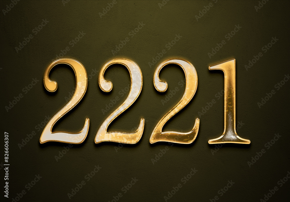 Old gold effect of 2221 number with 3D glossy style Mockup. Old gold effect of 2221 number with 3D glossy style Mockup.
