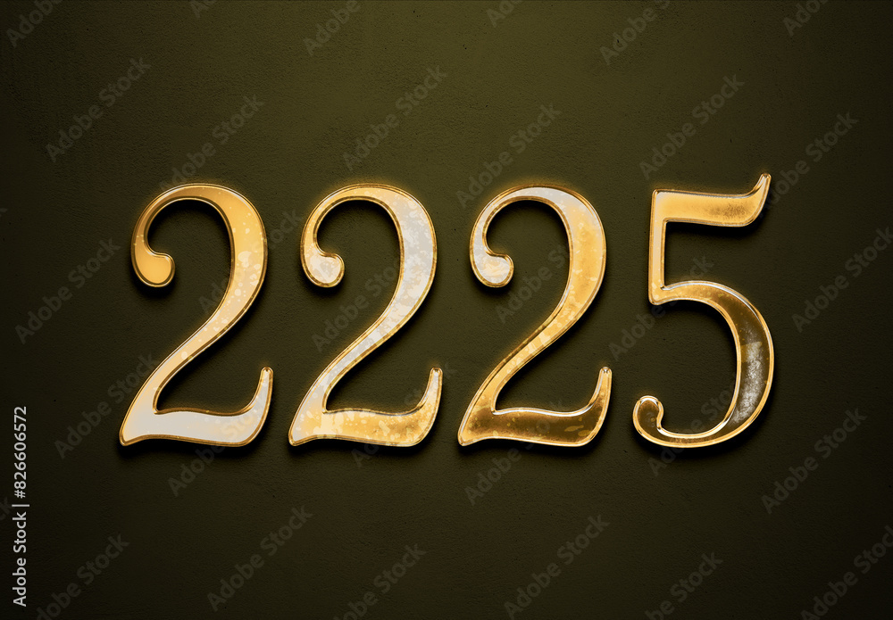 Old gold effect of 2225 number with 3D glossy style Mockup. Old gold effect of 2225 number with 3D glossy style Mockup.