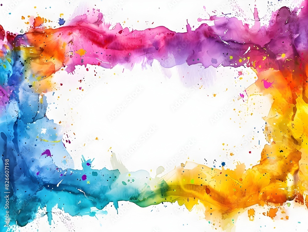 Obraz premium Vibrant Watercolor Splash Frame on White Background for Art Projects and Creative Designs