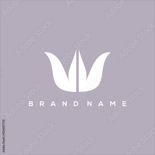 initial W wellness flower and leaf logo vector