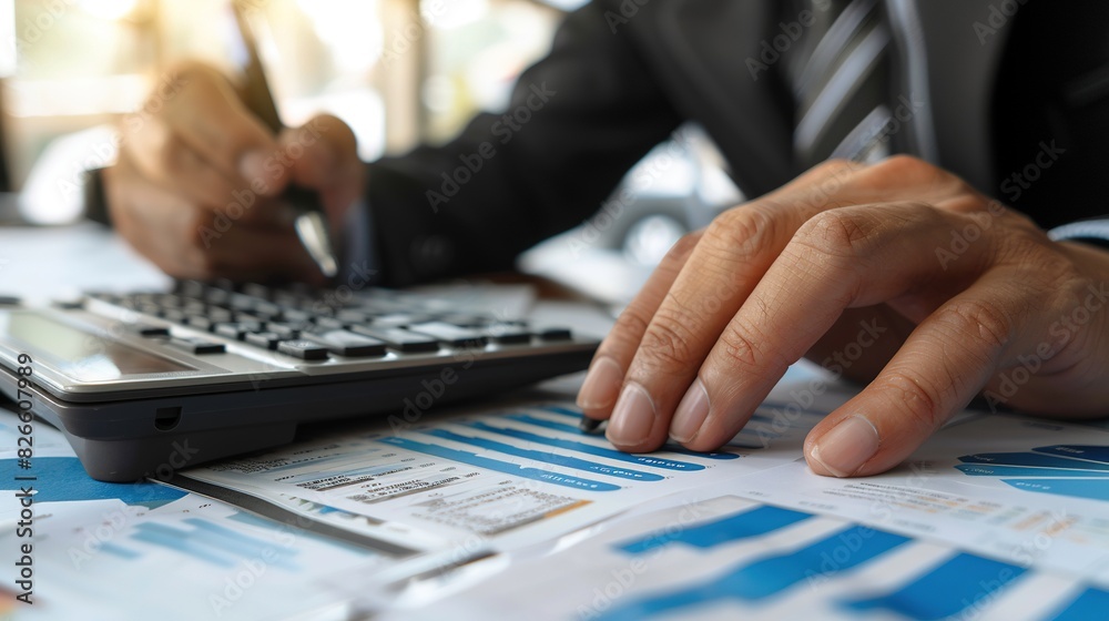Professional Accountant Analyzing Financial Data. A professional accountant reviewing financial charts and data with a pen, working on a laptop. Professional Accountant Analyzing Financial Data. A professional accountant reviewing financial charts and data with a pen, working on a laptop.