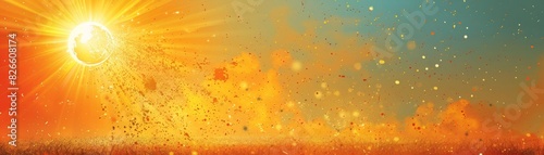 An abstract illustration captures the vibrant colors of summer heat radiating from the sun