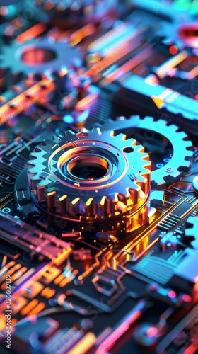 model of an automation network symbol on a vivid, colorful background