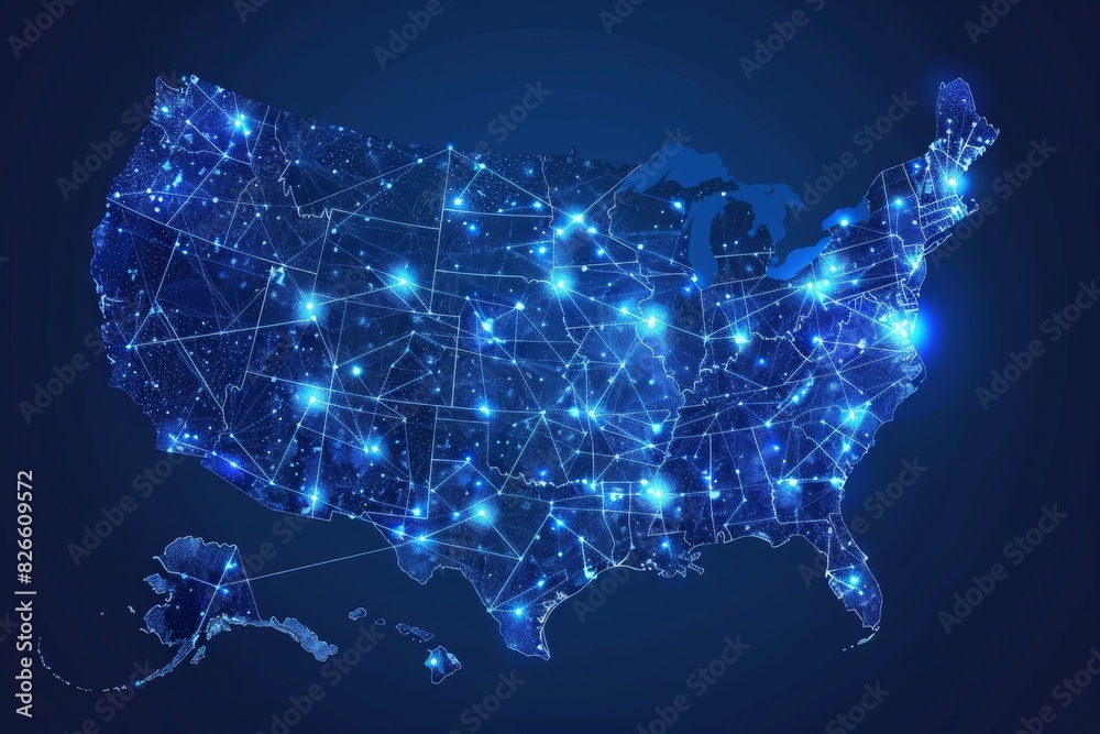 Fototapeta premium Digital map of america network connectivity created with generative ai