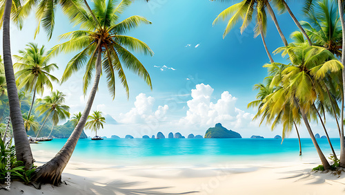 Tropical white sand beach with coco palms