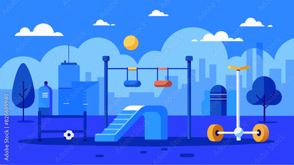 Step into a virtual calisthenics park and challenge yourself with highintensity bodyweight exercises under the bright blue sky.. Vector illustration