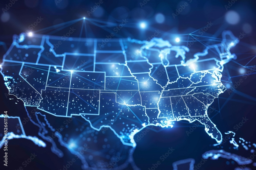 Digital map of america network connectivity created with generative ai Digital map of america network connectivity created with generative ai
