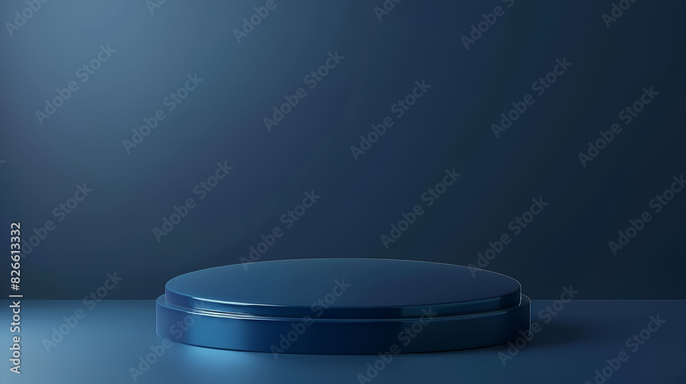 Shiny dark blue round pedestal on studio backdrops. Blue Blank display or clean room for showing product , Minimalist mockup for podium display or showcase ,3d rendering of a blue pedestal on a dark Shiny dark blue round pedestal on studio backdrops. Blue Blank display or clean room for showing product , Minimalist mockup for podium display or showcase ,3d rendering of a blue pedestal on a dark