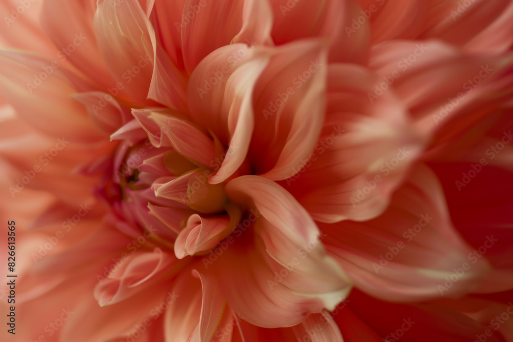 Close Up of Vibrant Coral Dahlia Flower Petals in Bloom Close Up of Vibrant Coral Dahlia Flower Petals in Bloom