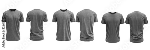 Set of Gray t-shirt, front and back isolated on a transparent background