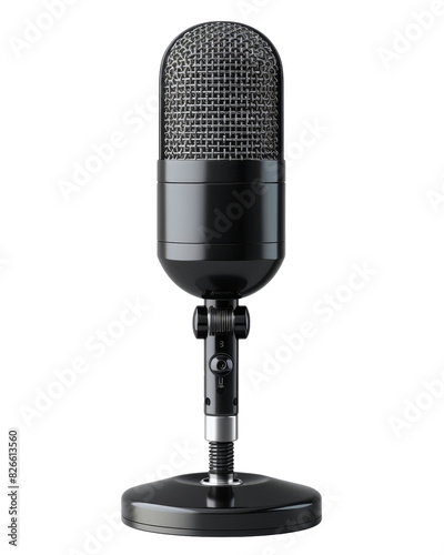 Classic Black Microphone with Stand Isolated on White Background