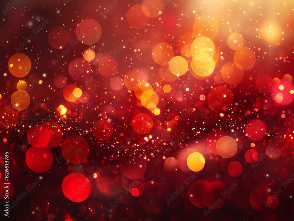 Red bokeh lights create a blurry, festive atmosphere against a red background with a red and gold color theme Red bokeh lights create a blurry, festive atmosphere against a red background with a red and gold color theme