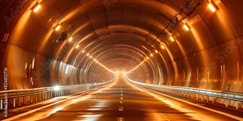 Futuristic Tunnel with Built-In Safety Features Stretching into the Distance. Concept Futuristic Architecture, Safety Technology, Long Tunnel, Vanishing Point, Perspective View